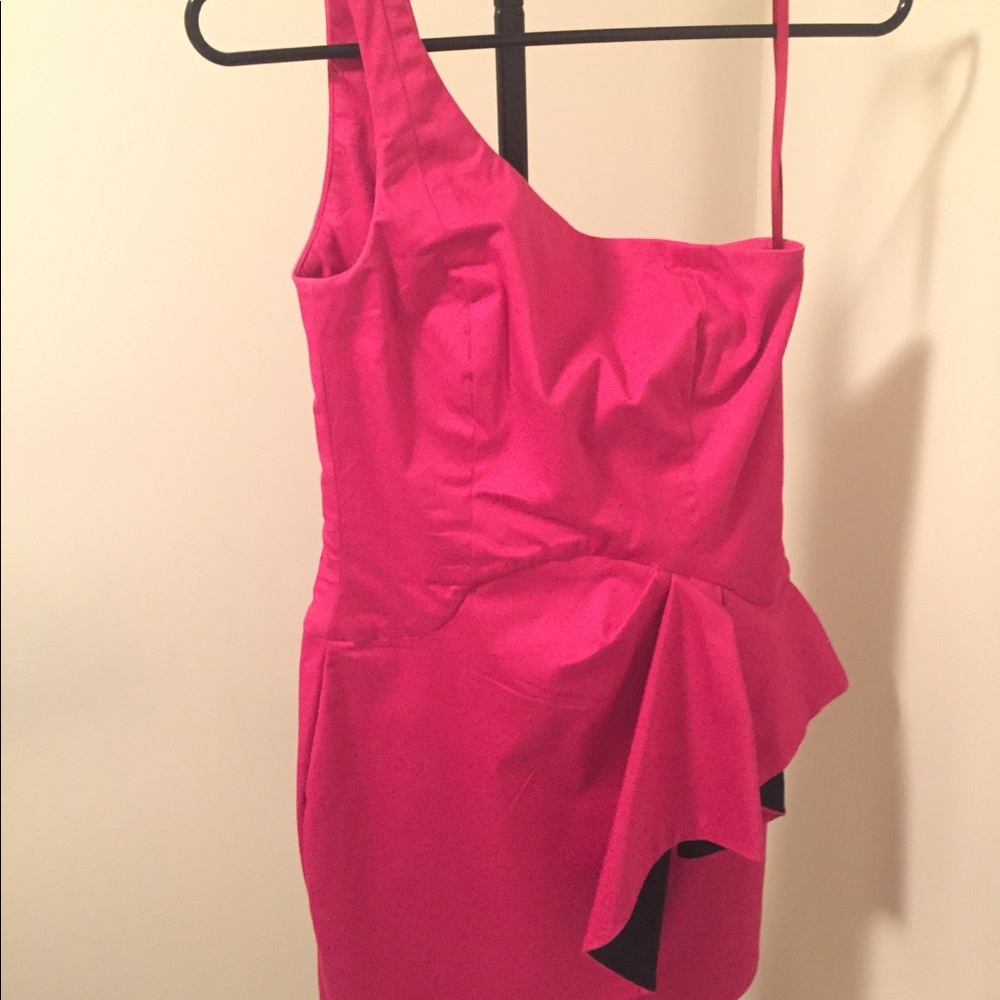 Neon Pink French Connection One Shoulder Dress